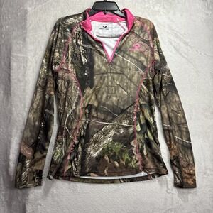 Mossy Oak Long Sleeve Camo T Shirt Womens Large Pink Zipper